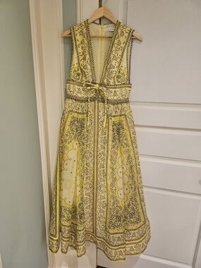 Zimmermann Yellow Paisley Tie-Waist V-Neck Midi Dress. No tags, Never Worn.